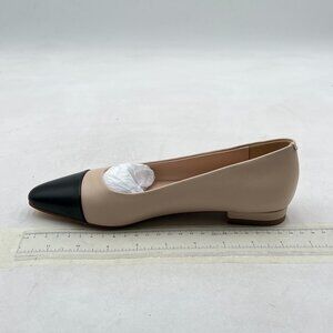 FOWT Black/Beige Trendy Pointed Toe Slip On Pumps Block Low Heel Ladies Shoes